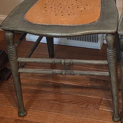 LOT 59D: Pair of Vintage Carved Georgian Farmhouse Style Chairs W/Perforated Wood Seats
