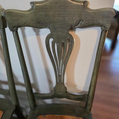 LOT 59D: Pair of Vintage Carved Georgian Farmhouse Style Chairs W/Perforated Wood Seats