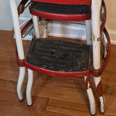 LOT 60D: Vintage Cosco Red & White Metal Step/Stool Chair
