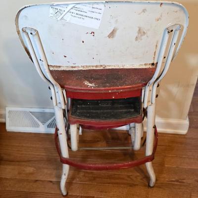 LOT 60D: Vintage Cosco Red & White Metal Step/Stool Chair