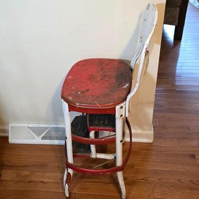 LOT 60D: Vintage Cosco Red & White Metal Step/Stool Chair