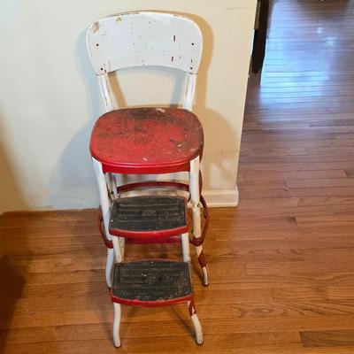 LOT 60D: Vintage Cosco Red & White Metal Step/Stool Chair