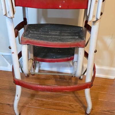 LOT 60D: Vintage Cosco Red & White Metal Step/Stool Chair