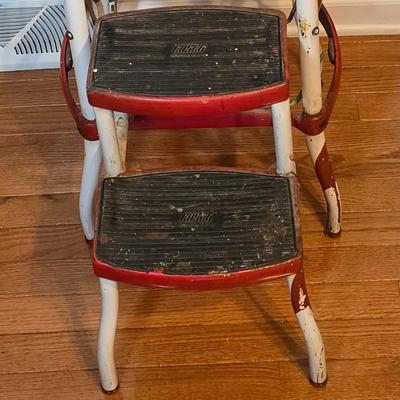 LOT 60D: Vintage Cosco Red & White Metal Step/Stool Chair
