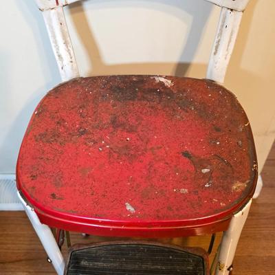 LOT 60D: Vintage Cosco Red & White Metal Step/Stool Chair