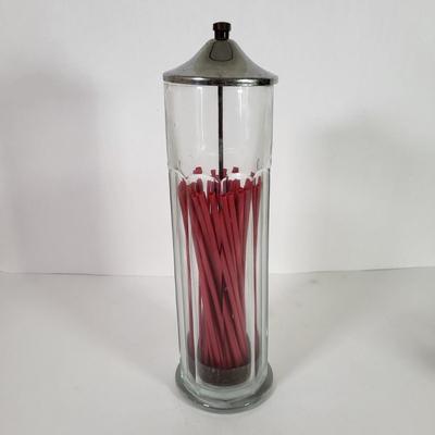 LOT 63K: Vintage Lot of Five Pepsi-Cola Glasses and Straw Dispenser, with Wooden Handle Ice Cream Scoop and Wooden Coca-Cola Ice Pick