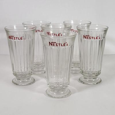 LOT 64K: Vintage Lot of Nestlé Glasses and Glass Vase, with Ice Cream Scoop and Ice Cream Dipper Booklet