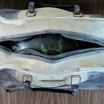 LOT 69K: Black and Neon Green Ace Deluxe Bowling Ball with Black and Tan Bowling Ball Bag