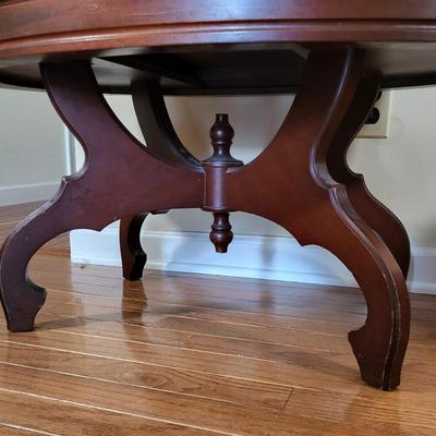 LOT 73F: Modern Oval Marble Top Coffee Table with Carved Wooden Base