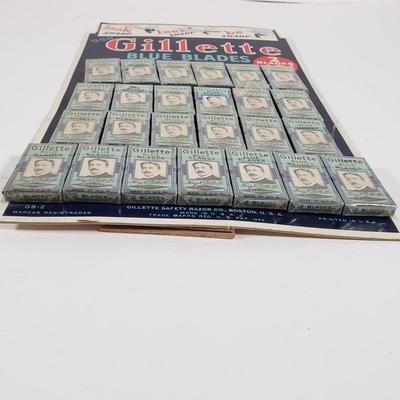 LOT 82X: Vintage Gillette Blue Blades Countertop Advertising Display with 25 Original Packs