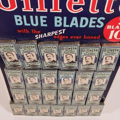 LOT 82X: Vintage Gillette Blue Blades Countertop Advertising Display with 25 Original Packs