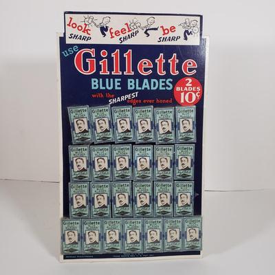 LOT 82X: Vintage Gillette Blue Blades Countertop Advertising Display with 25 Original Packs