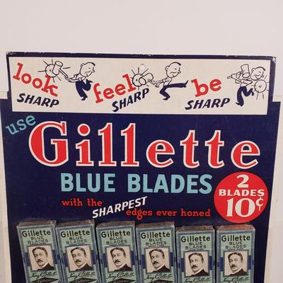 LOT 82X: Vintage Gillette Blue Blades Countertop Advertising Display with 25 Original Packs