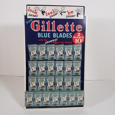 LOT 82X: Vintage Gillette Blue Blades Countertop Advertising Display with 25 Original Packs