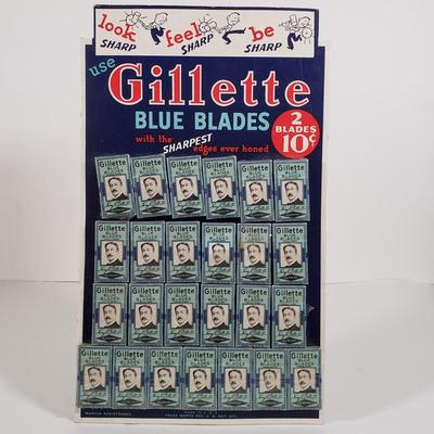 LOT 82X: Vintage Gillette Blue Blades Countertop Advertising Display with 25 Original Packs