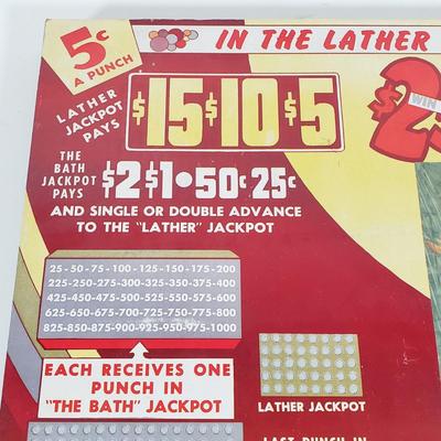 LOT 85X: Vintage Punchboard Gambling Countertop Promotional Game In the Lather