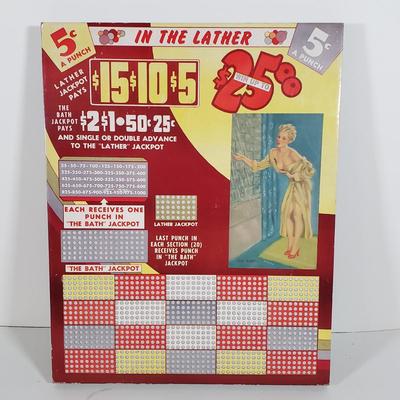 LOT 85X: Vintage Punchboard Gambling Countertop Promotional Game In the Lather