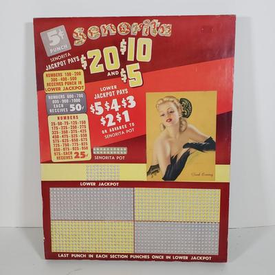 LOT 86X: Vintage Senorita Pinup Girl Punchboard Countertop Game