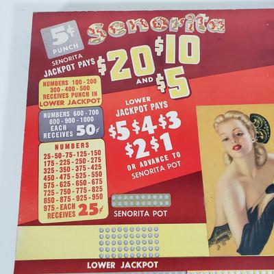 LOT 86X: Vintage Senorita Pinup Girl Punchboard Countertop Game