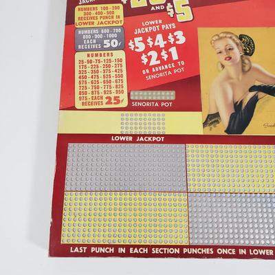 LOT 86X: Vintage Senorita Pinup Girl Punchboard Countertop Game