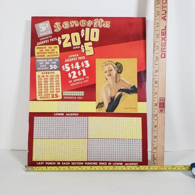 LOT 86X: Vintage Senorita Pinup Girl Punchboard Countertop Game
