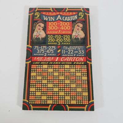 LOT 87X: Vintage Cigarette Carton Winner Punchboard Countertop Gambling Game