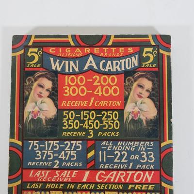 LOT 87X: Vintage Cigarette Carton Winner Punchboard Countertop Gambling Game