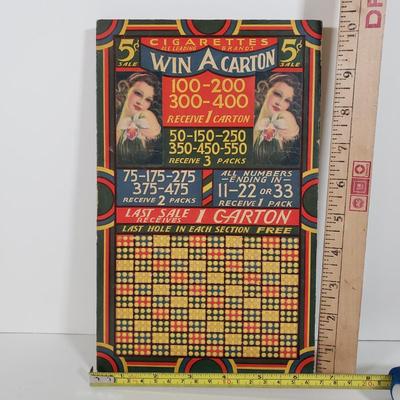 LOT 87X: Vintage Cigarette Carton Winner Punchboard Countertop Gambling Game