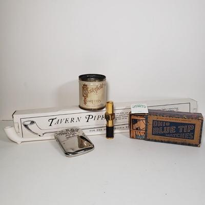 LOT 91X: Vintage Smoker Collection; Nimrod Pipelighter, Chesterfield, Ohio Blue Tip Matches, and More