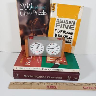 LOT 98X: Chess Lovers Lot; Heuer Chess Champion Clock and Books