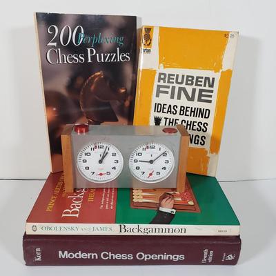 LOT 98X: Chess Lovers Lot; Heuer Chess Champion Clock and Books