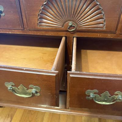 LOT 107D: Vintage 1960s Lacquer & Preservative 405 Cherry Chippendale Double Dresser