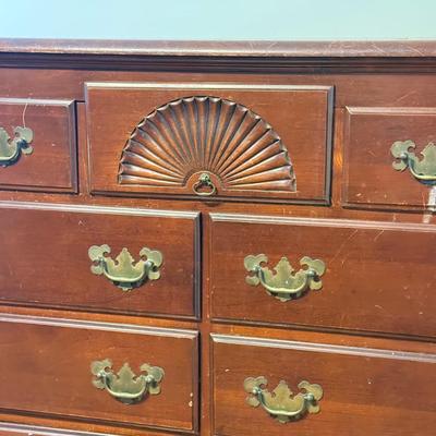 LOT 107D: Vintage 1960s Lacquer & Preservative 405 Cherry Chippendale Double Dresser