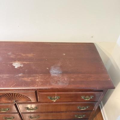 LOT 107D: Vintage 1960s Lacquer & Preservative 405 Cherry Chippendale Double Dresser