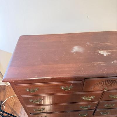 LOT 107D: Vintage 1960s Lacquer & Preservative 405 Cherry Chippendale Double Dresser