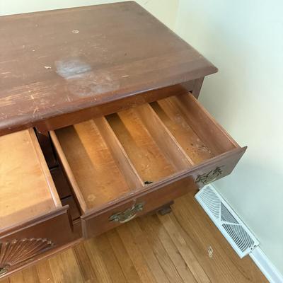 LOT 107D: Vintage 1960s Lacquer & Preservative 405 Cherry Chippendale Double Dresser