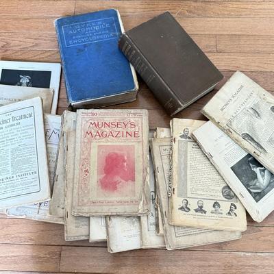 LOT 115F: Antique Munsey's Magazines w/ Antique Books: Dyke's Automobile and Gasoline Engine Encyclopedia & Johnson's...