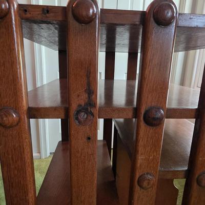 LOT 137Y: Vintage Oak Revolving Records/Bookcase
