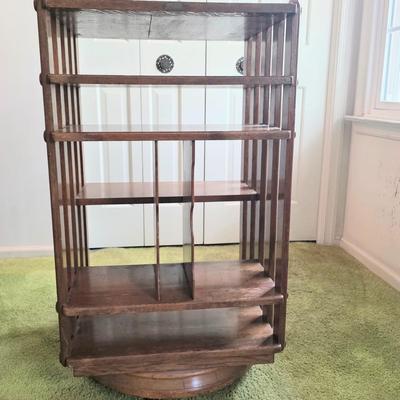 LOT 137Y: Vintage Oak Revolving Records/Bookcase