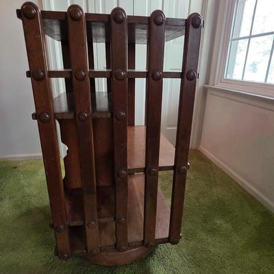 LOT 137Y: Vintage Oak Revolving Records/Bookcase