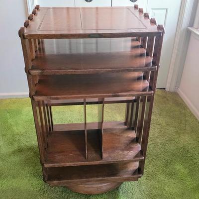 LOT 137Y: Vintage Oak Revolving Records/Bookcase