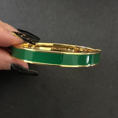 Very nice Talbots gold tone enamel green hinged bangle bracelet