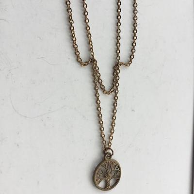 Tree gold tone bronze tone unmarked 2 layer necklace