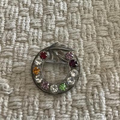 Vintage sterling silver crystal rhinestone brooch