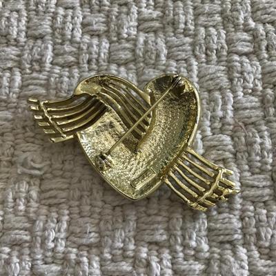 Vintage gold tone A.J.C heart brooch