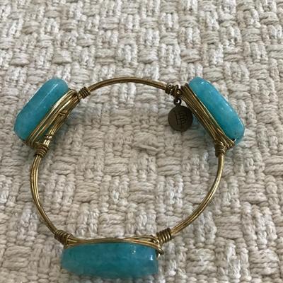 Gold tone wire wrap faux stone bangle bracelet