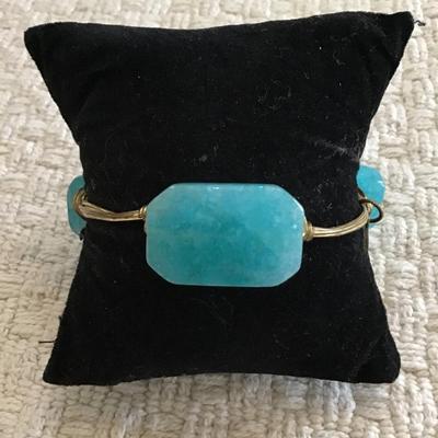 Gold tone wire wrap faux stone bangle bracelet