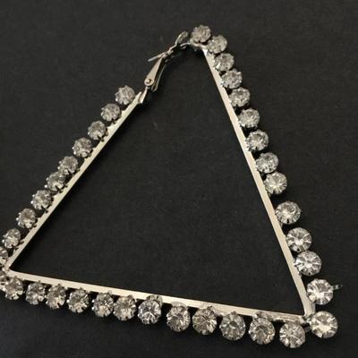 Vintage Silvertone, rhinestone triangle statement earrings