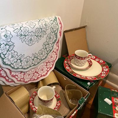 Sale Photo Thumbnail #111: Two sets of Charlton Hall Christmas Dishes. And Wine Glasses.