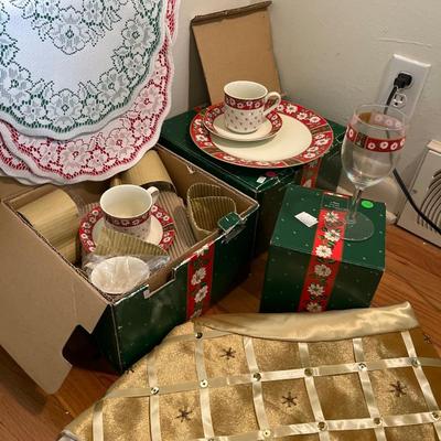 Sale Photo Thumbnail #110: Two sets of Charlton Hall Christmas Dishes. And Wine Glasses.